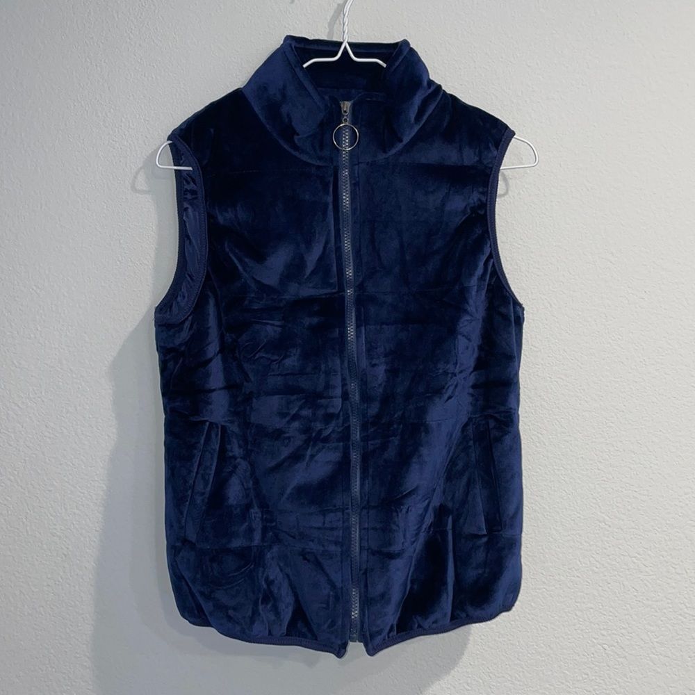Simply vera vera Wang Crushed Velvet Full Zip Vest Blue Size Small